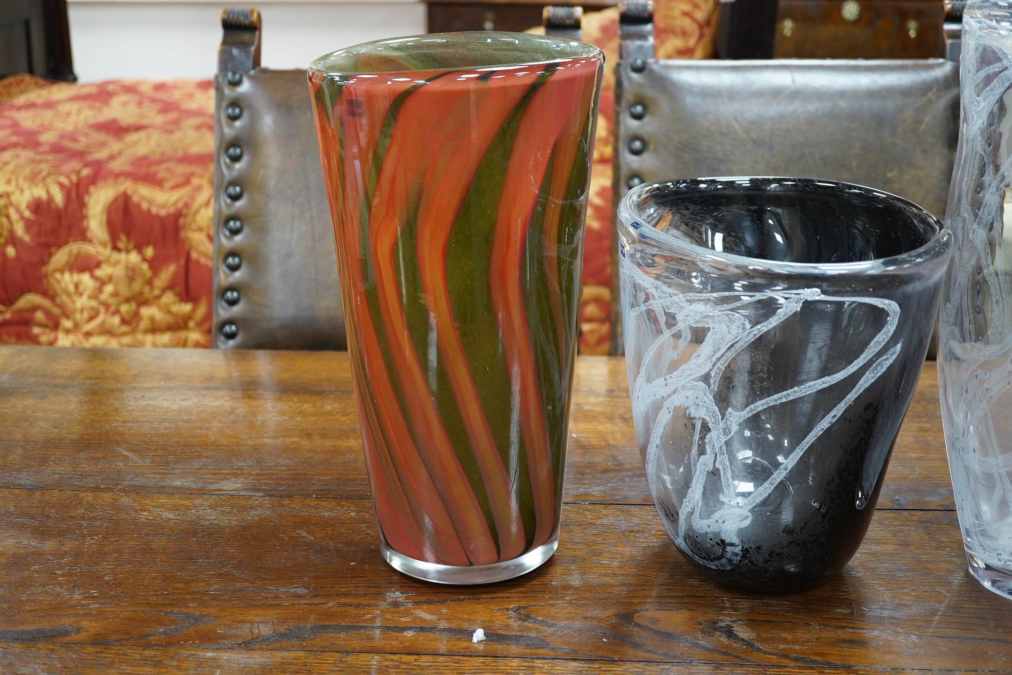 Five large 20th century Svaja coloured ‘Art Glass’ vases, tallest 40cm high. Condition - good